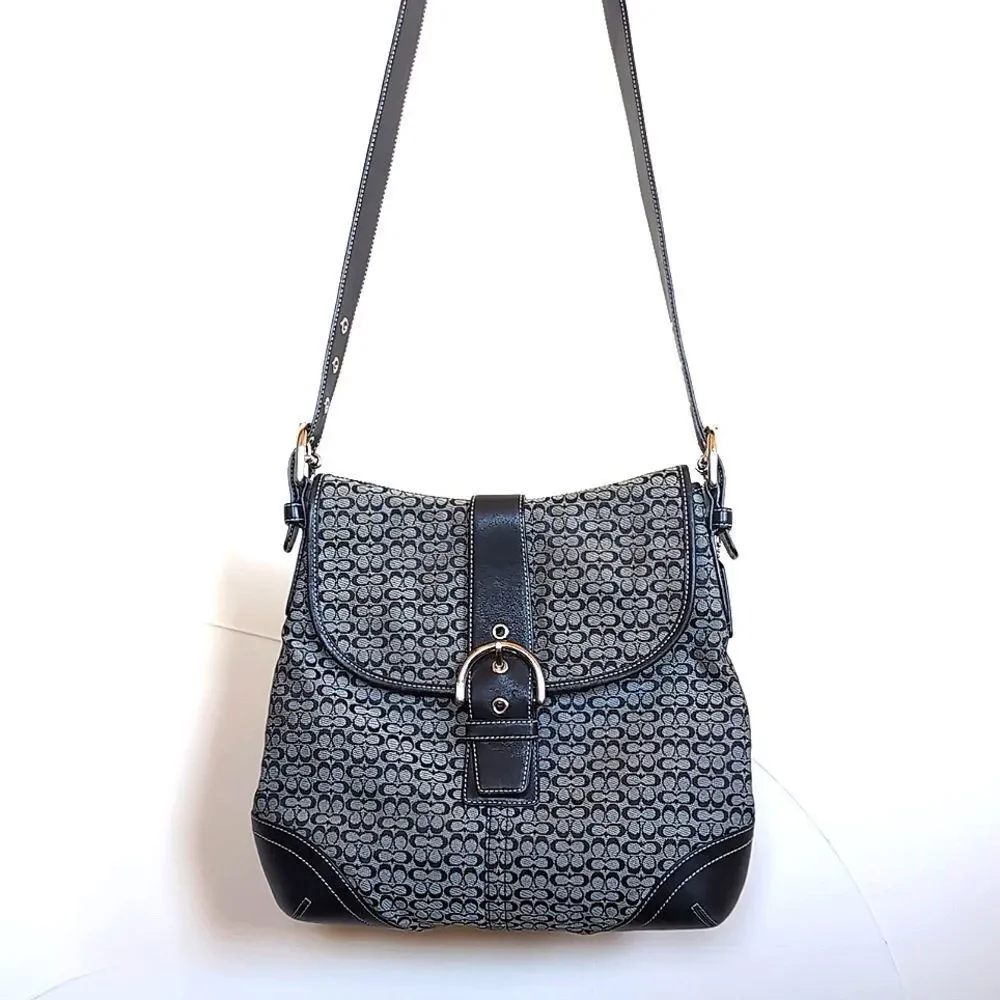 Coach ♣️Rare Limited Edition Vintage Signature Black Canvas Leather Trim Hobo